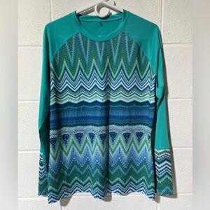 Prana Long Sleeved Rash Guard Swim Shirt Polyester Aqua XL B6